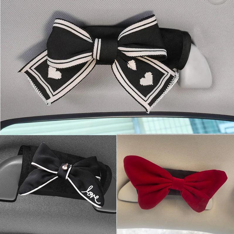 Red Bow Plush Car Interior Handle Cover Universal Handbrake Case
