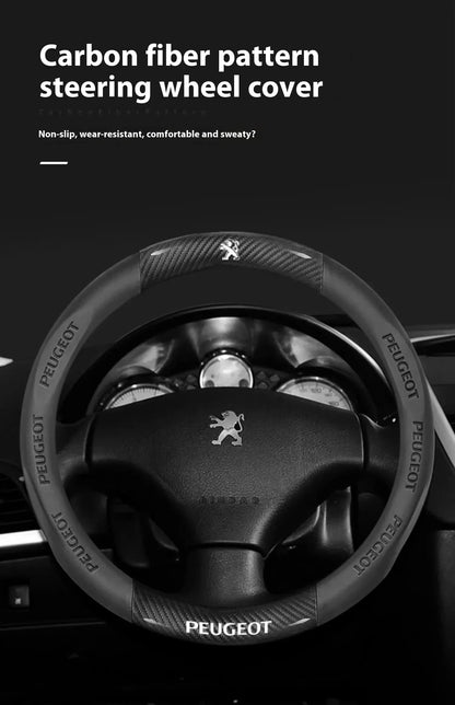 Peugeot Carbon Fiber Leather Steering Wheel Cover - Red Leather