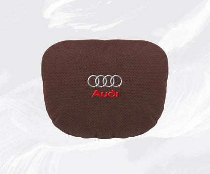 Suede Car Neck Pillow & Lumbar Support for Audi A3 A4 A5 A6 A7 A8 Q2 Q3 Q5 Q7 Q8 TT SQ5 Spine Protection - headrest 1pc brown