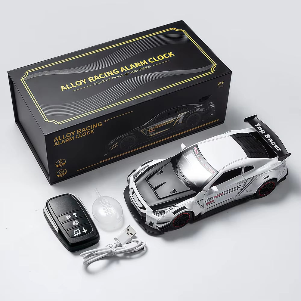 GTR Sports Car Alarm Clock with Engine Sound & Mist Sprayer Desktop Decor