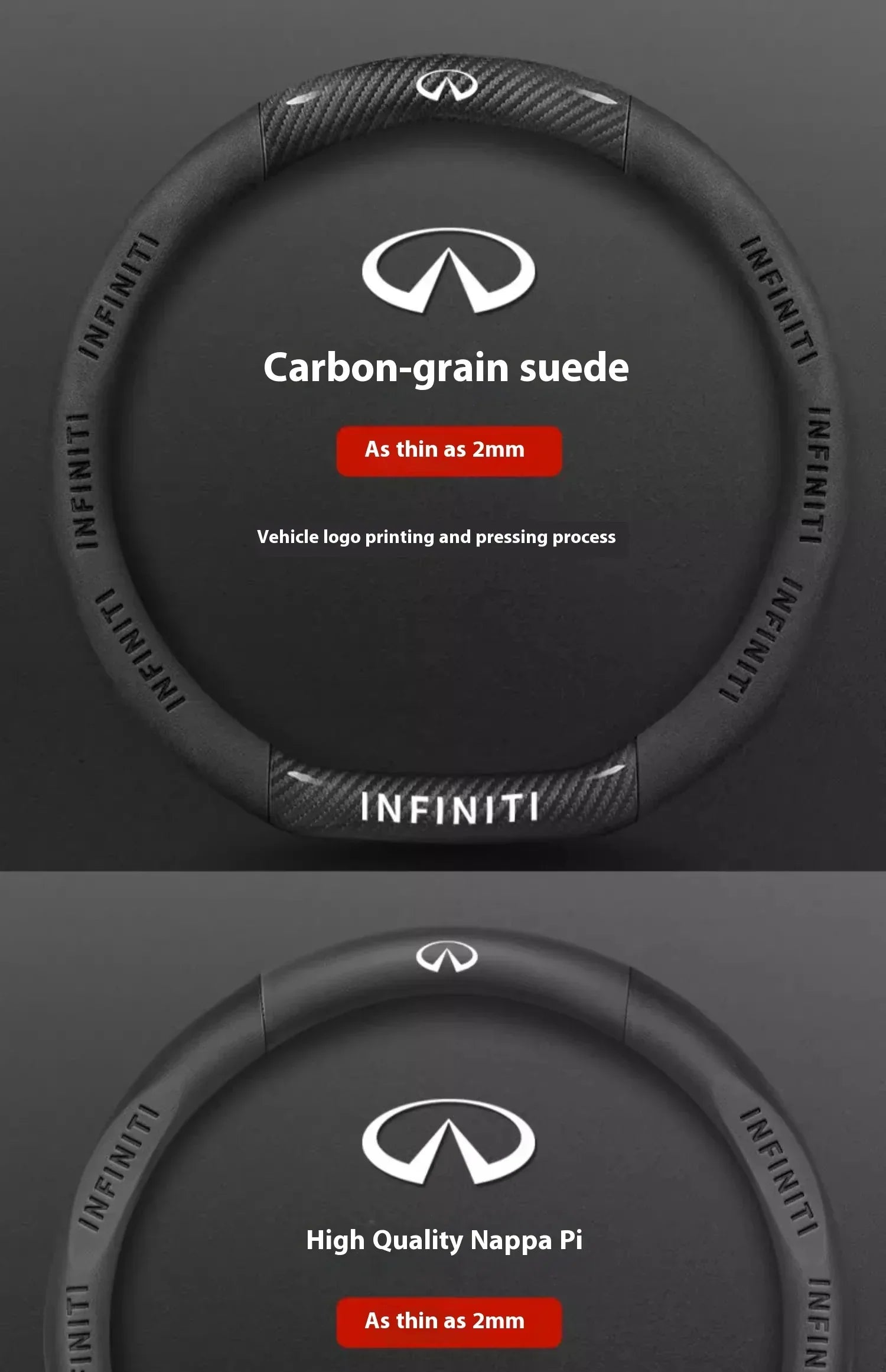 Infiniti Carbon Fiber Leather Steering Wheel Cover - O Leather Red