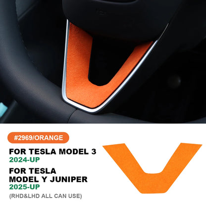 Tesla Model Y Steering Wheel Trim | Italian Suede Panel Stickers (2025+) - 6408 Bottom