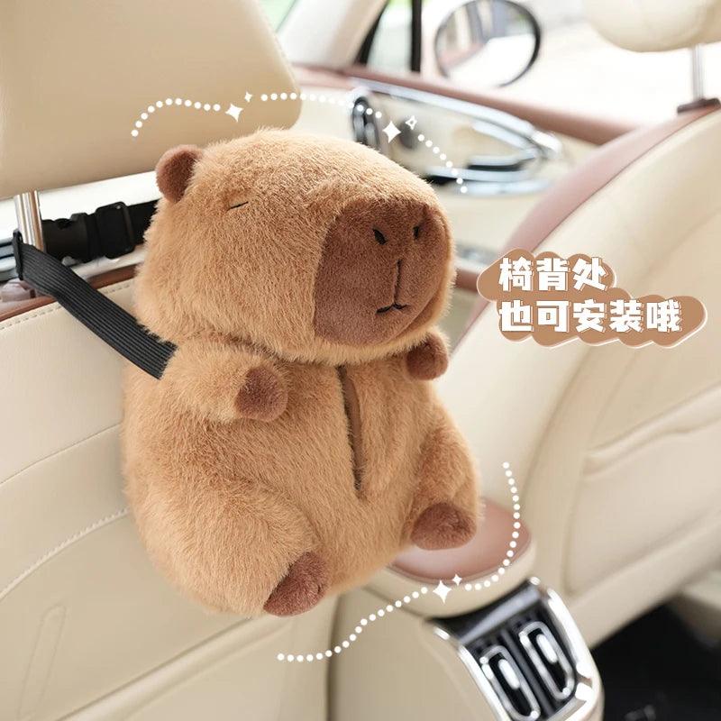 Capybara Plush Car Tissue Box Holder - Backseat Hanging Organizer