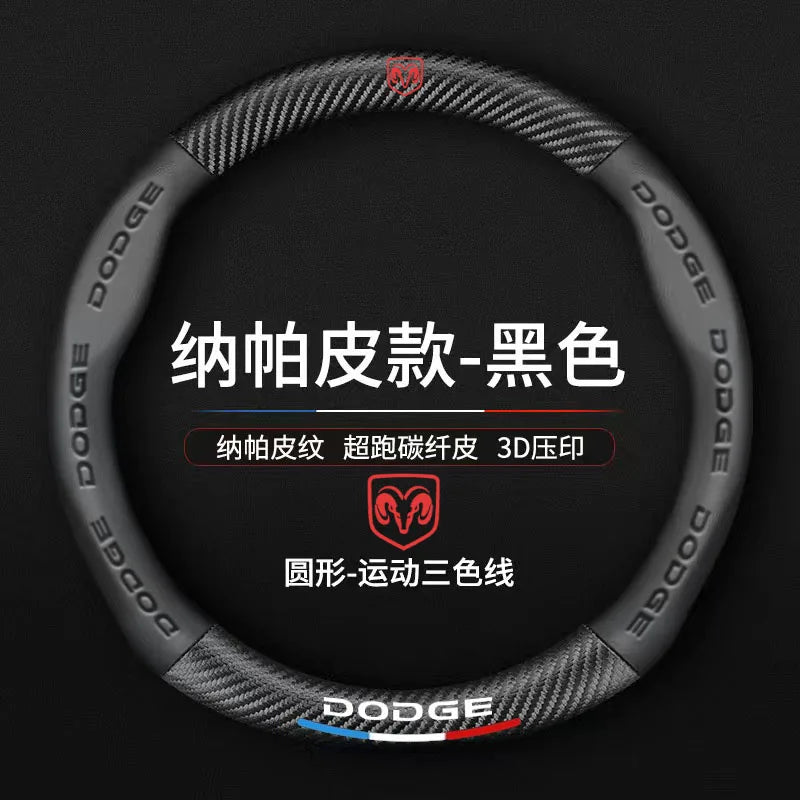 Dodge and RAM Leather Steering Wheel Cover - Round Shape / Black
