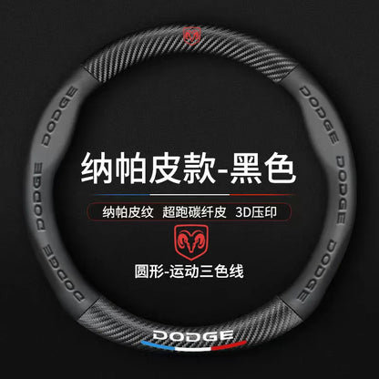 Dodge and RAM Leather Steering Wheel Cover - Round Shape / Black