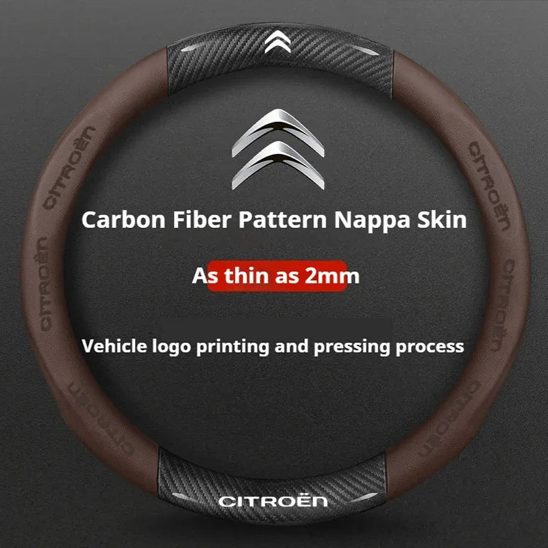 Citroen Leather Steering Wheel Cover - Round Brown A