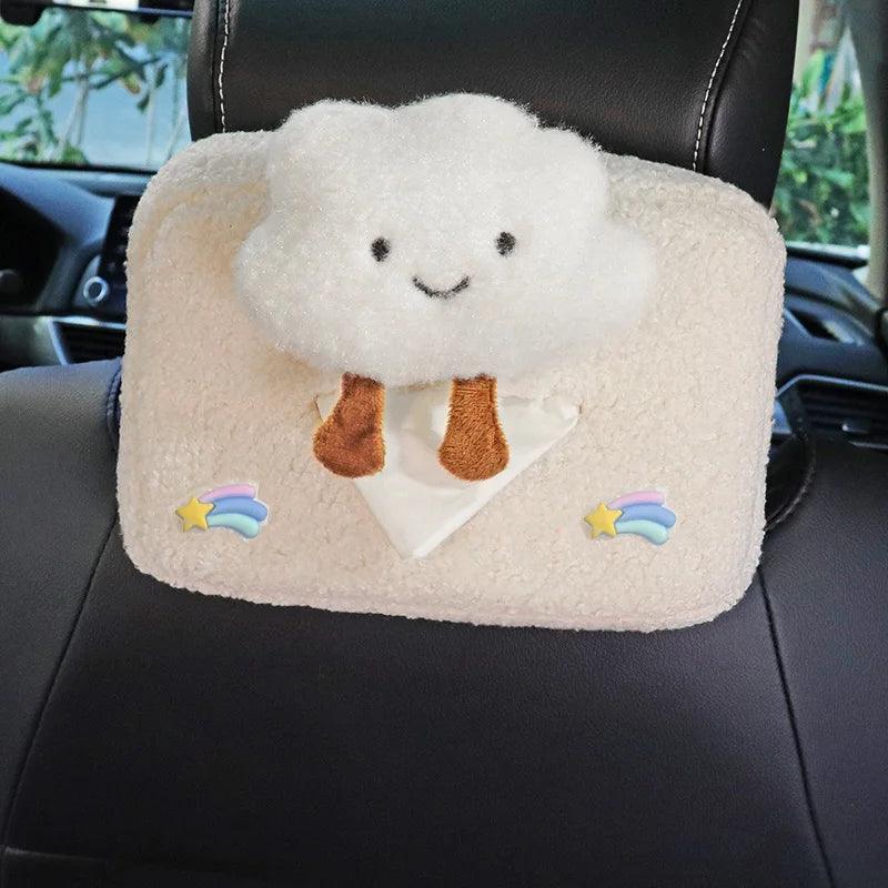 Cartoon Plush Flower Car Headrest Tissue Box Holder Visor Organizer