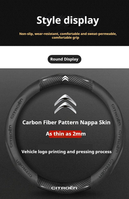 Citroen Leather Steering Wheel Cover - Round Brown E