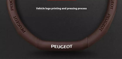 Peugeot Carbon Fiber Leather Steering Wheel Cover - Red Leather