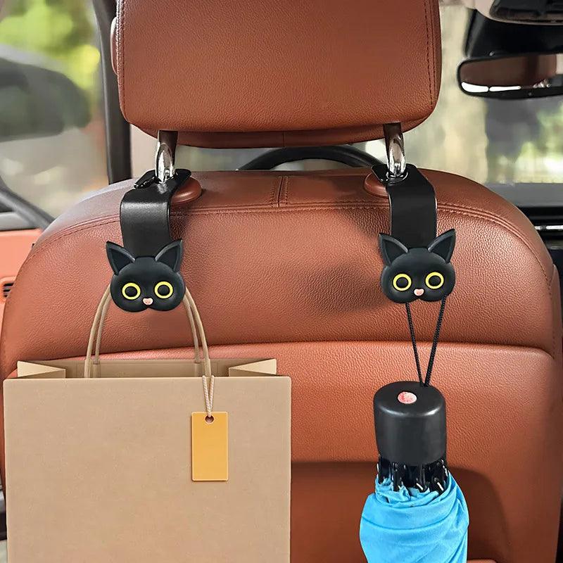 3D Cartoon Cat Car Headrest Hooks 2Pack Storage Organizer Rack