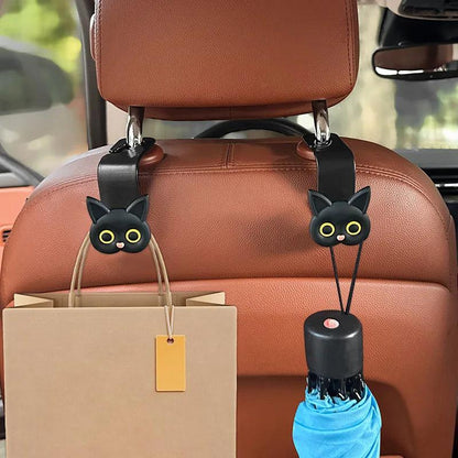 3D Cartoon Cat Car Headrest Hooks 2Pack Storage Organizer Rack