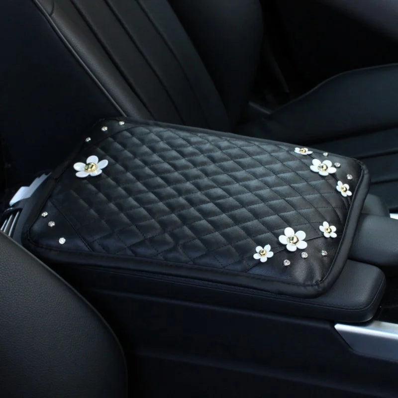 Diamond Crown Leather Car Armrest Cushion Universal Console Cover