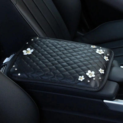 Diamond Crown Leather Car Armrest Cushion Universal Console Cover
