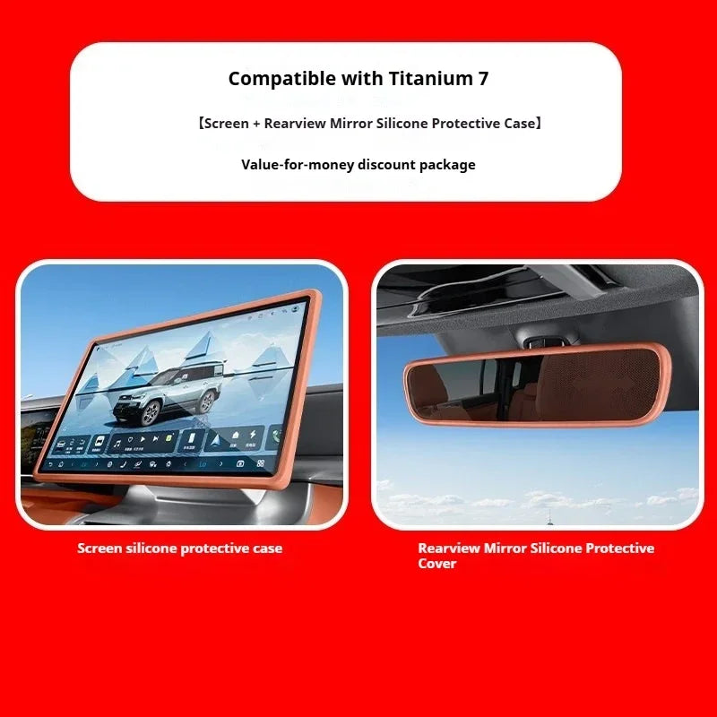 BYD Ti7 Silicone Screen Frame and Mirror Cover - Orange 2Pcs