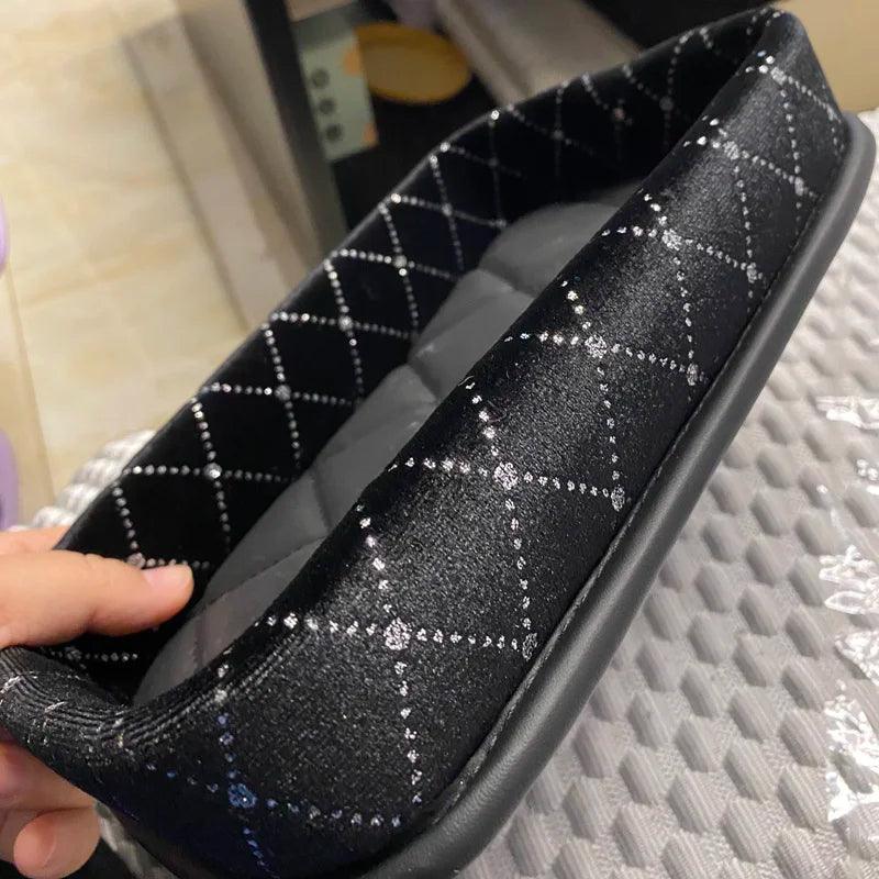 Camellia Rhinestone PU Leather Car Phone Storage Box Dashboard Organizer