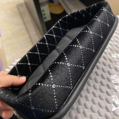 Camellia Rhinestone PU Leather Car Phone Storage Box Dashboard Organizer