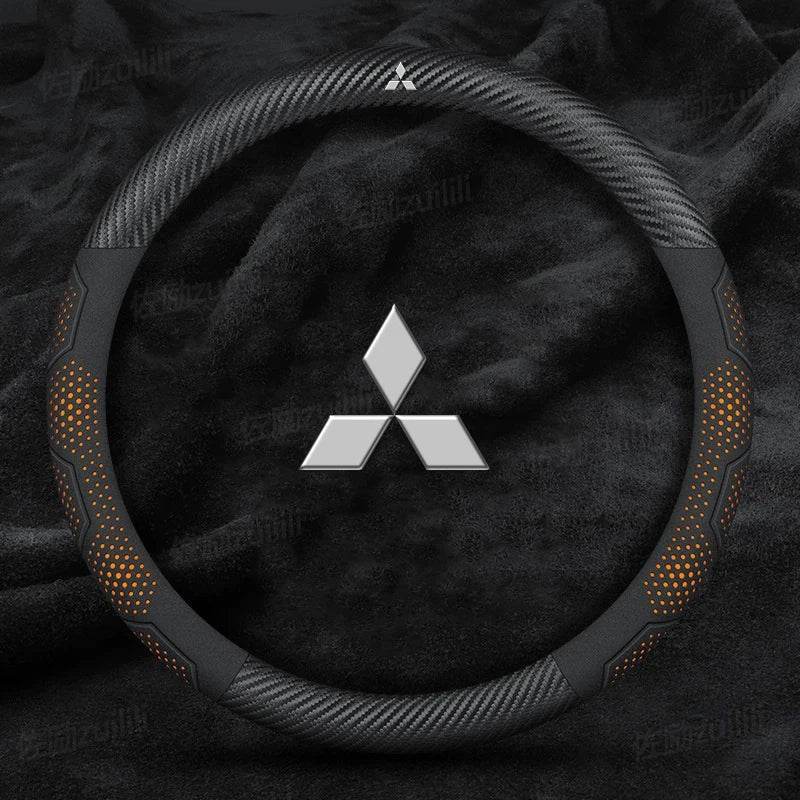 Mitsubishi Steering Wheel Cover – Outlander, ASX, Lancer, Pajero, Triton, L200, Colt, Galant, Delica, Eclipse, Ralliart - Carbon FIber White