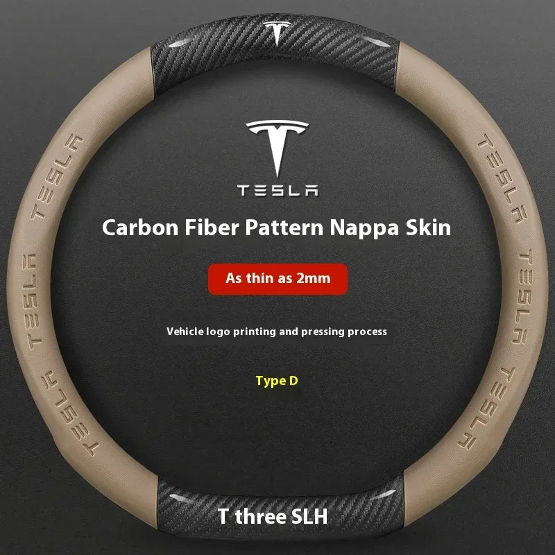 Tesla Carbon Fiber Leather Steering Wheel Cover