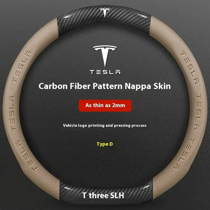 Tesla Carbon Fiber Leather Steering Wheel Cover