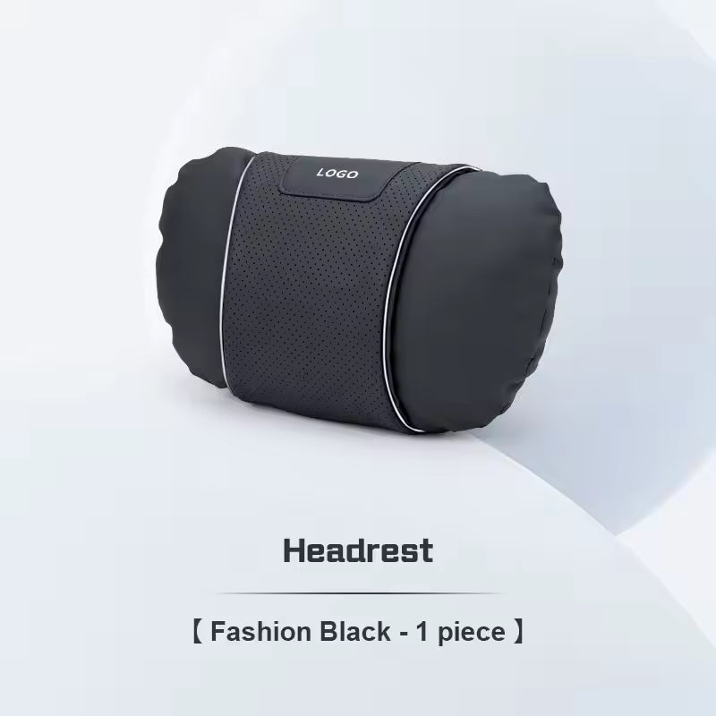 Customized Logo - Leather Car Seat Pillows - Headrest Black