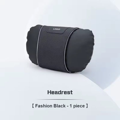 Customized Logo - Leather Car Seat Pillows - Headrest Black