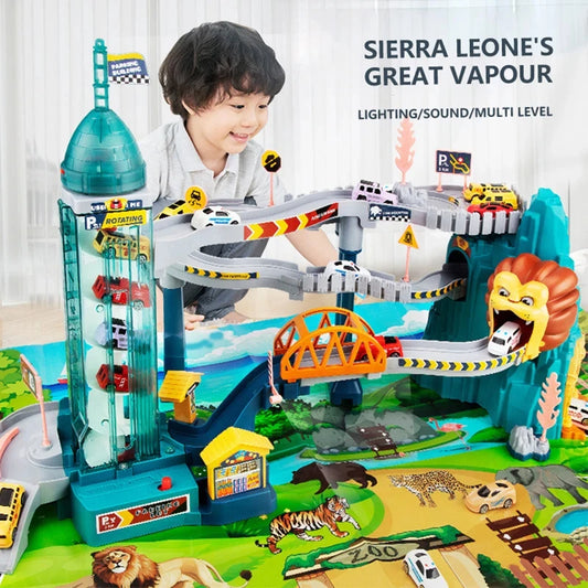 Lion Theme Car Track Playset – Kids Racing Toy with Diecast Cars - 