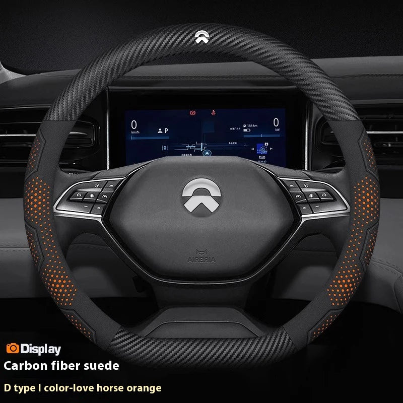 NIO Carbon Fibre Steering Wheel Cover - D Shape / Carbon Orange