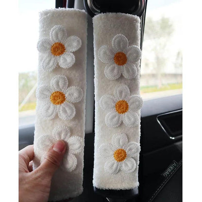 Sherpa Velvet Seat Belt Covers 2pc Small Flower Plush Safety Belt