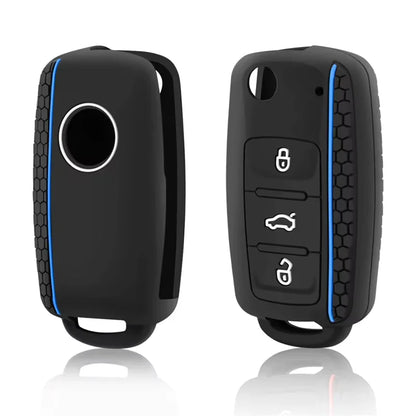 VW Golf, Skoda Superb & Seat Leon 3 Button Silicone Key Cover - blue