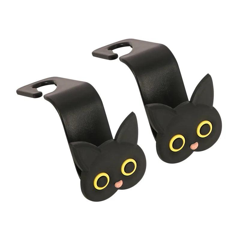 3D Cartoon Cat Car Headrest Hooks 2Pack Storage Organizer Rack