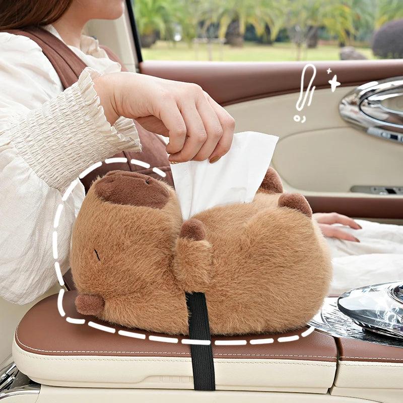 Capybara Plush Car Tissue Box Holder - Backseat Hanging Organizer