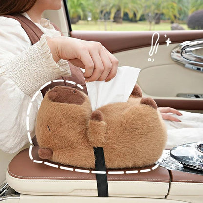Capybara Plush Car Tissue Box Holder - Backseat Hanging Organizer