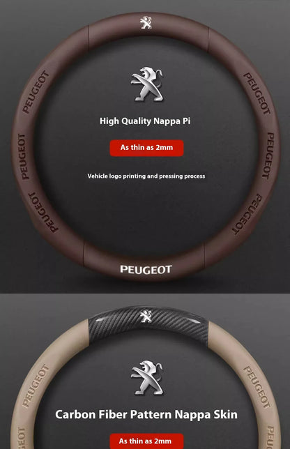 Peugeot Carbon Fiber Leather Steering Wheel Cover - Red Leather