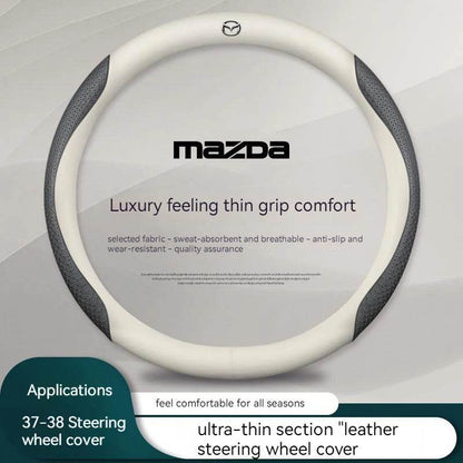 Mazda Carbon Fiber Leather Steering Wheel Cover – Fits 3, 5, 6, CX-5, CX-30, RX-8, BT-50 & More - Style B orange