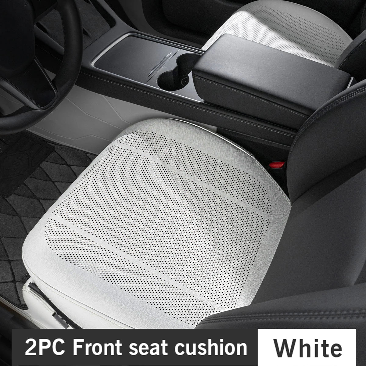 Tesla Car Seat Covers – Full Surround Nappa Leather, Breathable & Sweatproof All Seasons - 1PC White Front