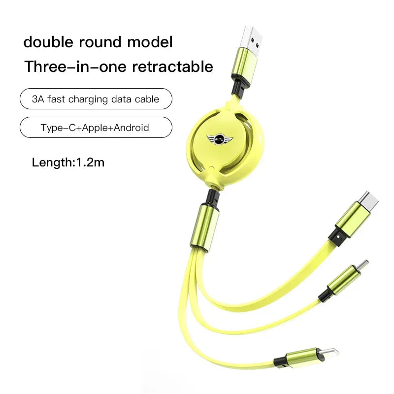 Mini Cooper 3-in-1 USB Type C Fast Charger Wire - Yellow