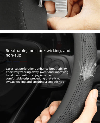 Audi Leather Steering Wheel Cover – Double D-Shape Fit for Q3, Q5, A3, A5, A6 & Q4 e-tron