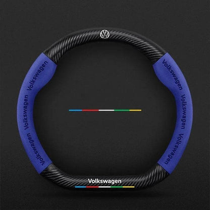 Volkswagen Logo Leather Steering Wheel Cover for – Fits Golf 7, Polo, Passat B8, Tiguan, Jetta & More - O-Blue