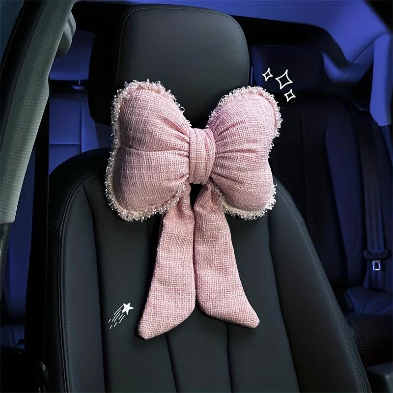 Tweed Bowknot Car Headrest Neck Pillow - Fashion Car Interior Decor