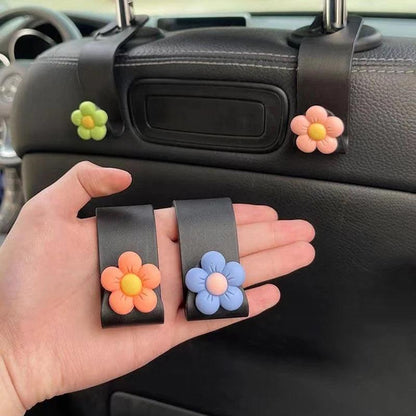 4pcs Flower Car Headrest Hooks Organizer Storage Rack Handbag Holder