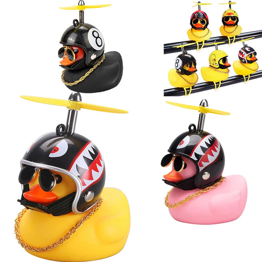 Yellow Car Duck with Helmet – Cute Broken Wind Pendant for Bike & Car Decoration - Type1