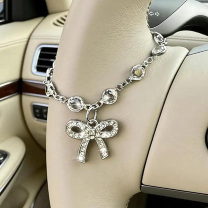 Rhinestone Bow Chain Steering Wheel Cover - Elegant Car Interior
