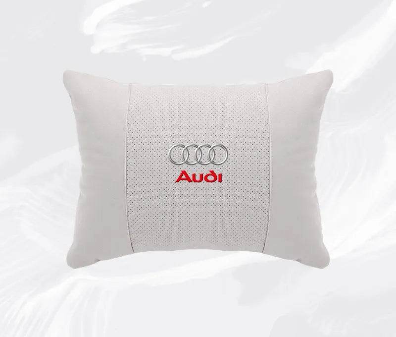 Suede Car Neck Pillow & Lumbar Support for Audi A3 A4 A5 A6 A7 A8 Q2 Q3 Q5 Q7 Q8 TT SQ5 Spine Protection - headrest 1pc brown