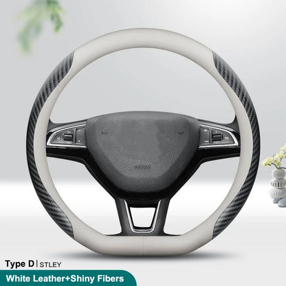 PU Leather Universal Steering Wheel Cover - D Shape / Shiny Fibres