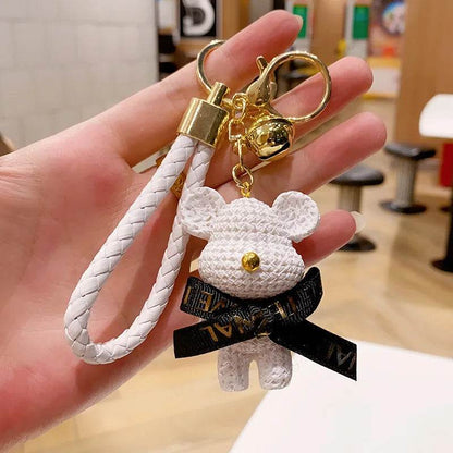 Mechanical Bear Keychain – Cute Cartoon Bag Pendant - White A