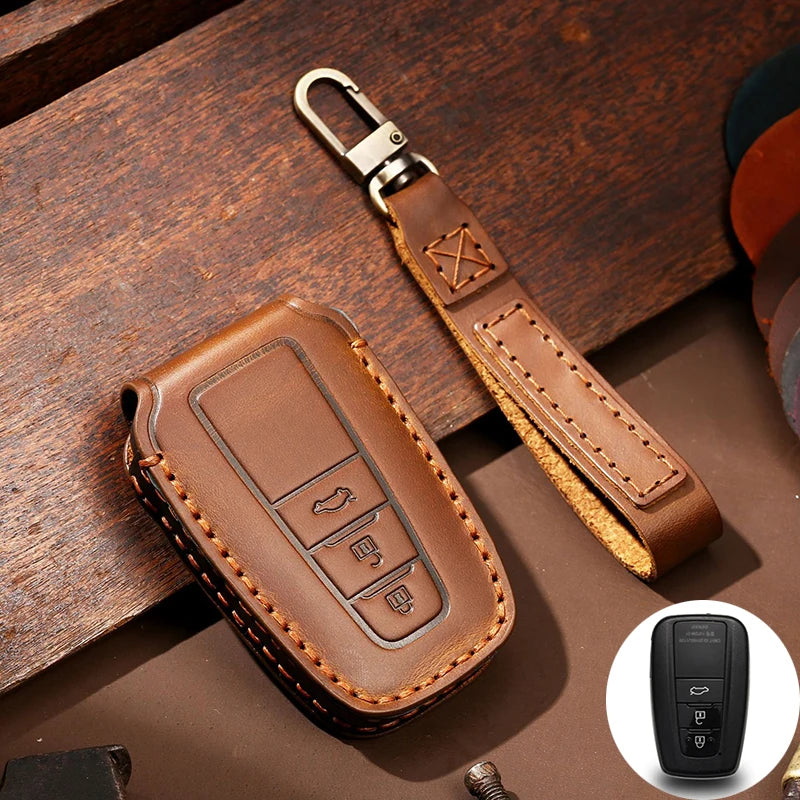 Toyota Leather Car Key Fob Cover – Camry, Corolla, RAV4 & More - 3 button Brown
