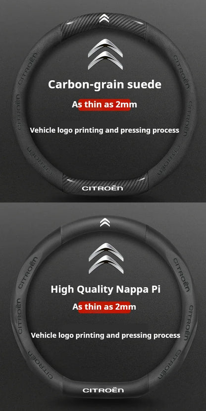 Citroen Leather Steering Wheel Cover - Round Brown E