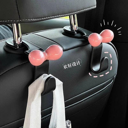 2Pcs Pink Bow Car Headrest Hooks - Seat Back Handbag Organizer