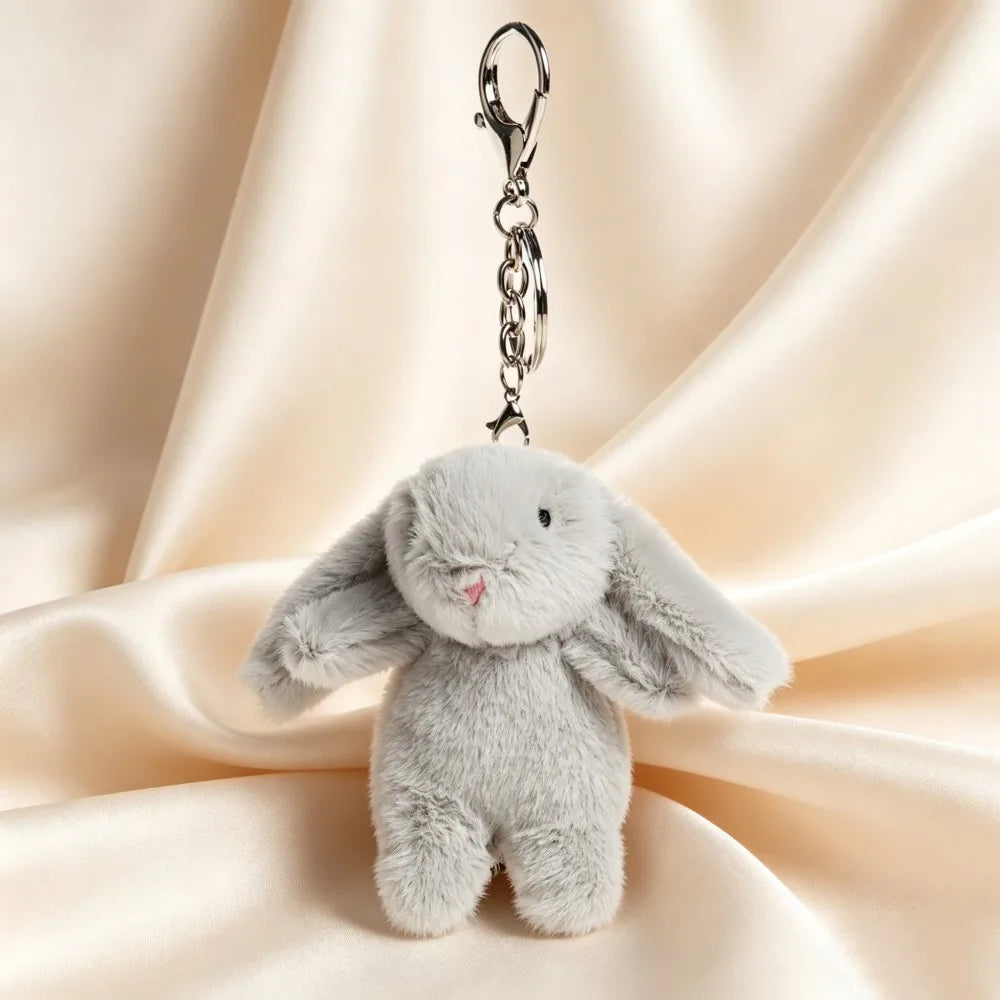 Plush Rabbit Pompom Keychain - Soft Stuffed Animal Pendant Charm