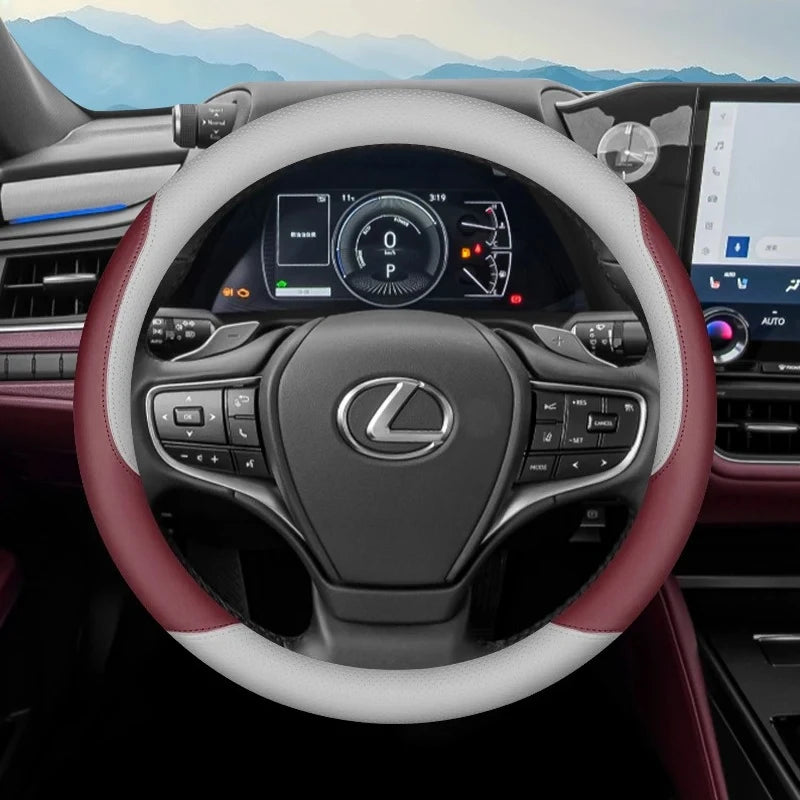 Lexus Nappa Leather Steering Wheel Cover - White Burgundy